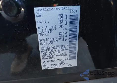 2014 Nissan Rogue S z USA, uszkodzony, nr VIN 5N1AT2MT1EC785769